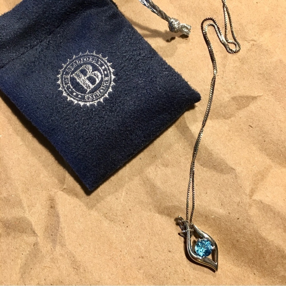 Sterling Silver + Blue Topaz Pendant Necklace for Granddaughter (with Box)